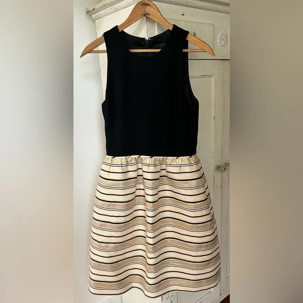 J. Crew | Women’s black/gold metallic striped sleeveless silk blend party dress2